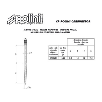 Gasnaald Polini 14/22 voor CP Carburateur
