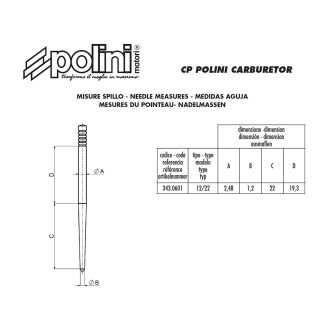 Gasnaald Polini 12/22 voor CP Carburateur